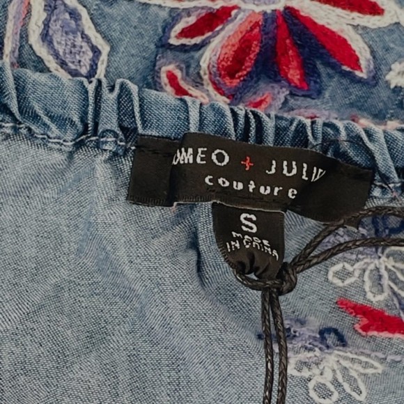 Romeo + Juliet Couture NEW Floral Embroidered Chambray Denim Mini Dress Small - Picture 8 of 9